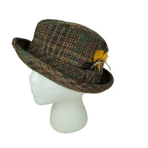 Vintage Pendleton Fedora Hat Mens Wool Brown Feathered Made in USA Plaid Hats